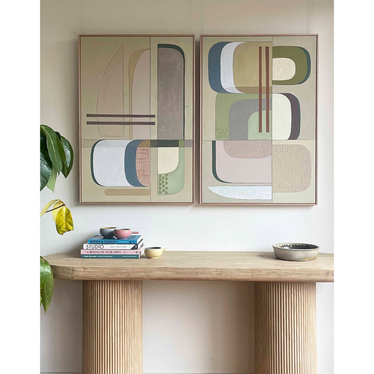 Abstract wall art print in blush tones with geometric composition