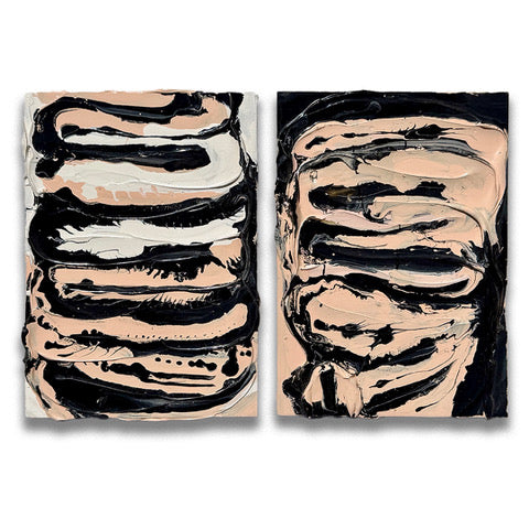 Marble Impasto 1 and 2 by Tory Burke, original impasto paintings shown as a pair
