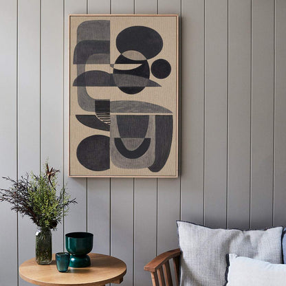 Charcoal Stucco - Giclee print artwork framed in raw oak on a wall in a lounge room