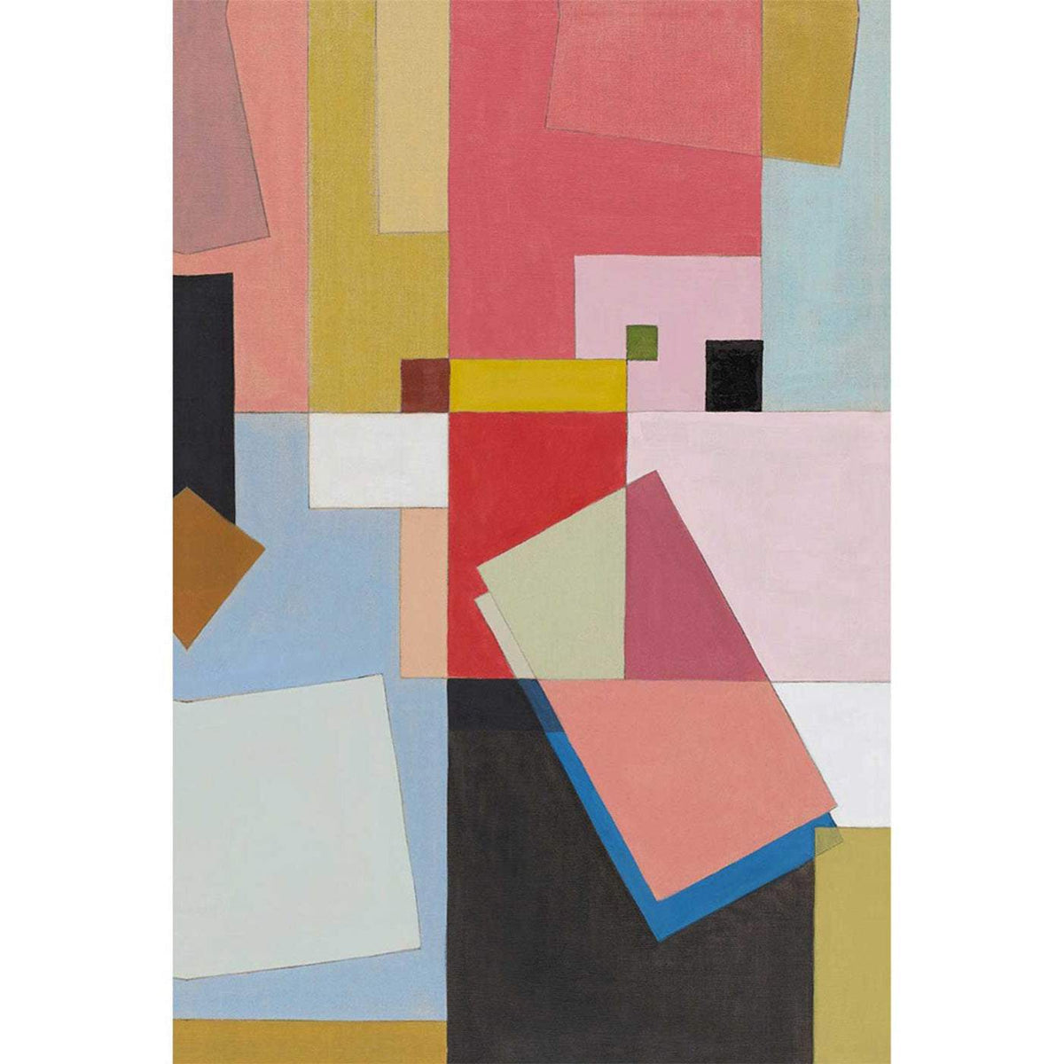 Red abstract wall art print with geometric composition