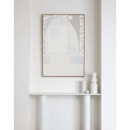Stark White Stucco - Giclee print artwork on a white wall with white vase