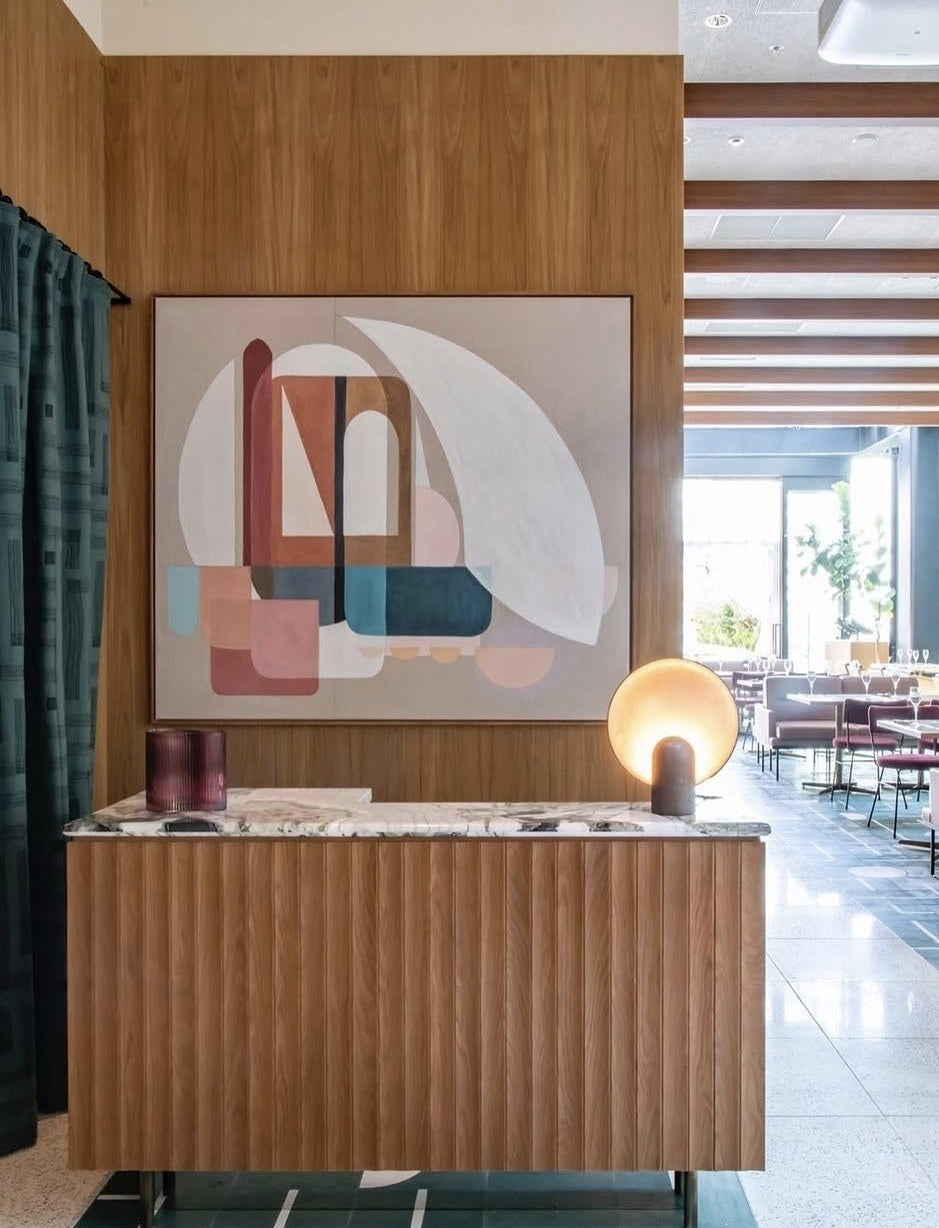 The Arch giclée print by Tory Burke as the entrance artwork at The Upper restaurant, Tokyo