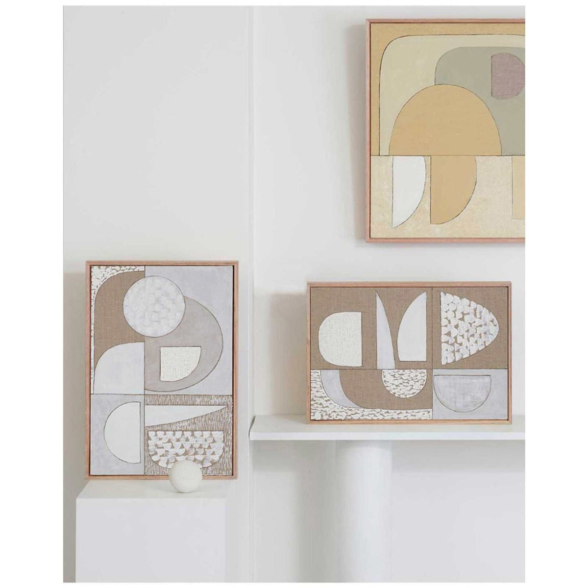 Neutral white abstract wall art in modern bedroom