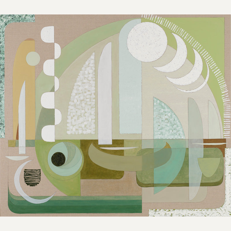 Zeus abstract wall art print – geometric shapes in sage green, blush, mustard and taupe with arch motif, unframed giclée