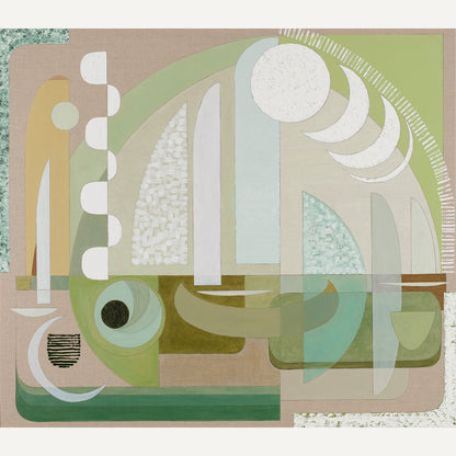 Zeus abstract wall art print – geometric shapes in sage green, blush, mustard and taupe with arch motif, unframed giclée