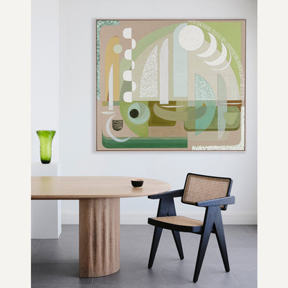 Zeus abstract wall art print XL framed, displayed above a timber desk in a bright modern living space